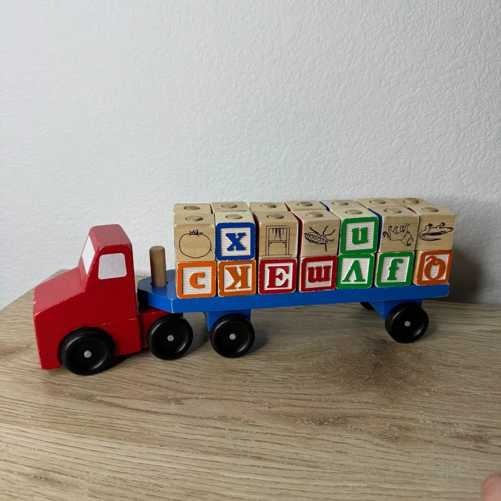 Melissa & Doug Wooden Alphabet Truck Blocks and‎ Trailer Excavator Toy Set